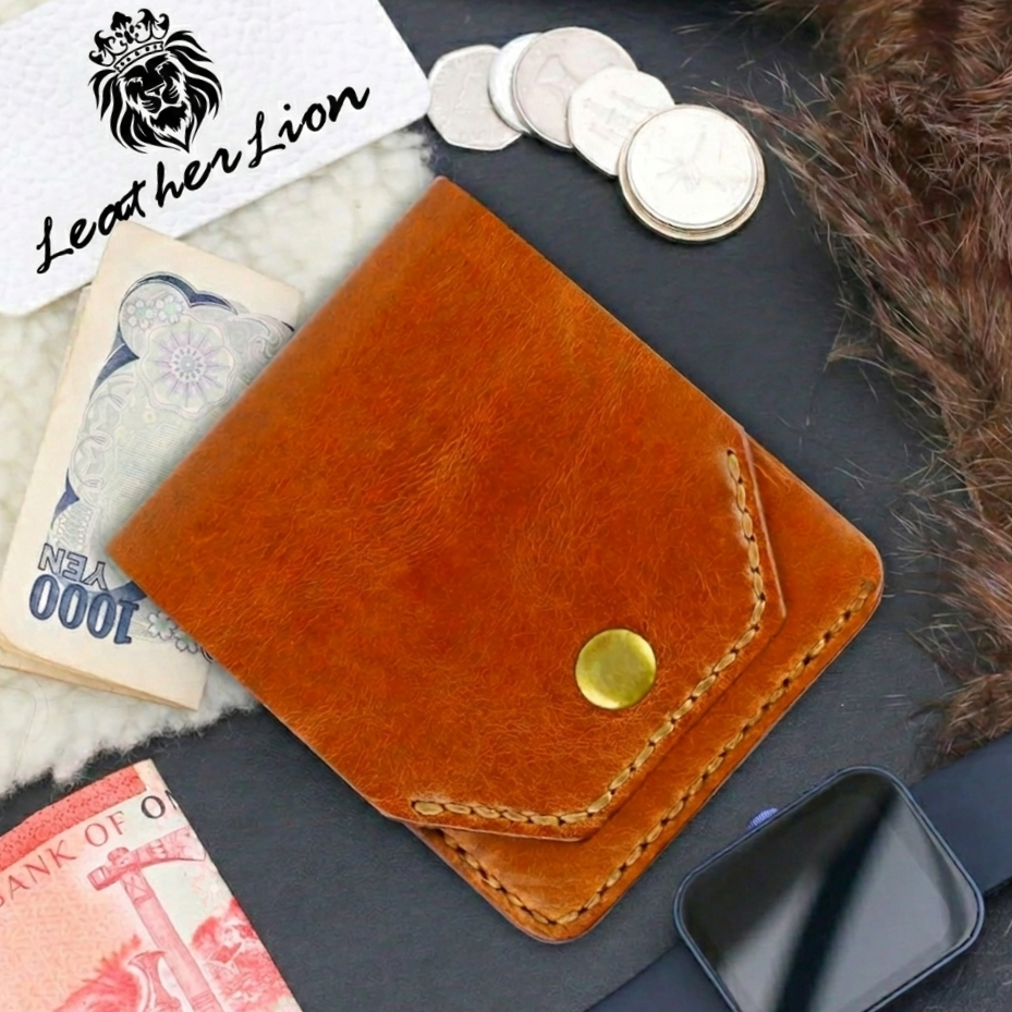 Gemini_Generated_Image_wf50fuwf50fuwf50 Handmade Cowhide Patent Leather Minimalist Wallet, Slim Card Holder Brass Button Purse - Image 1